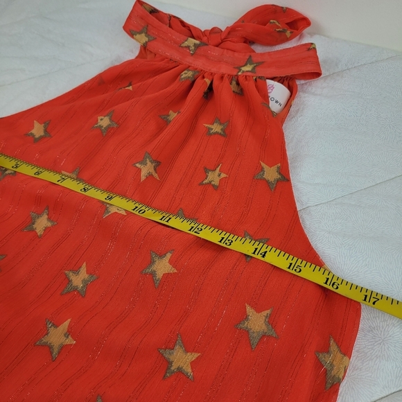 JB Julie Brown orange high neck sleeveless blouse back bow star motif feminine S - Picture 6 of 8